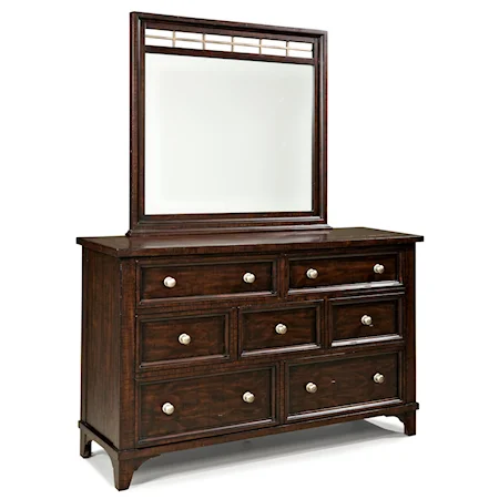 7 Drawer Dresser and Metal Accented Landscape Mirror